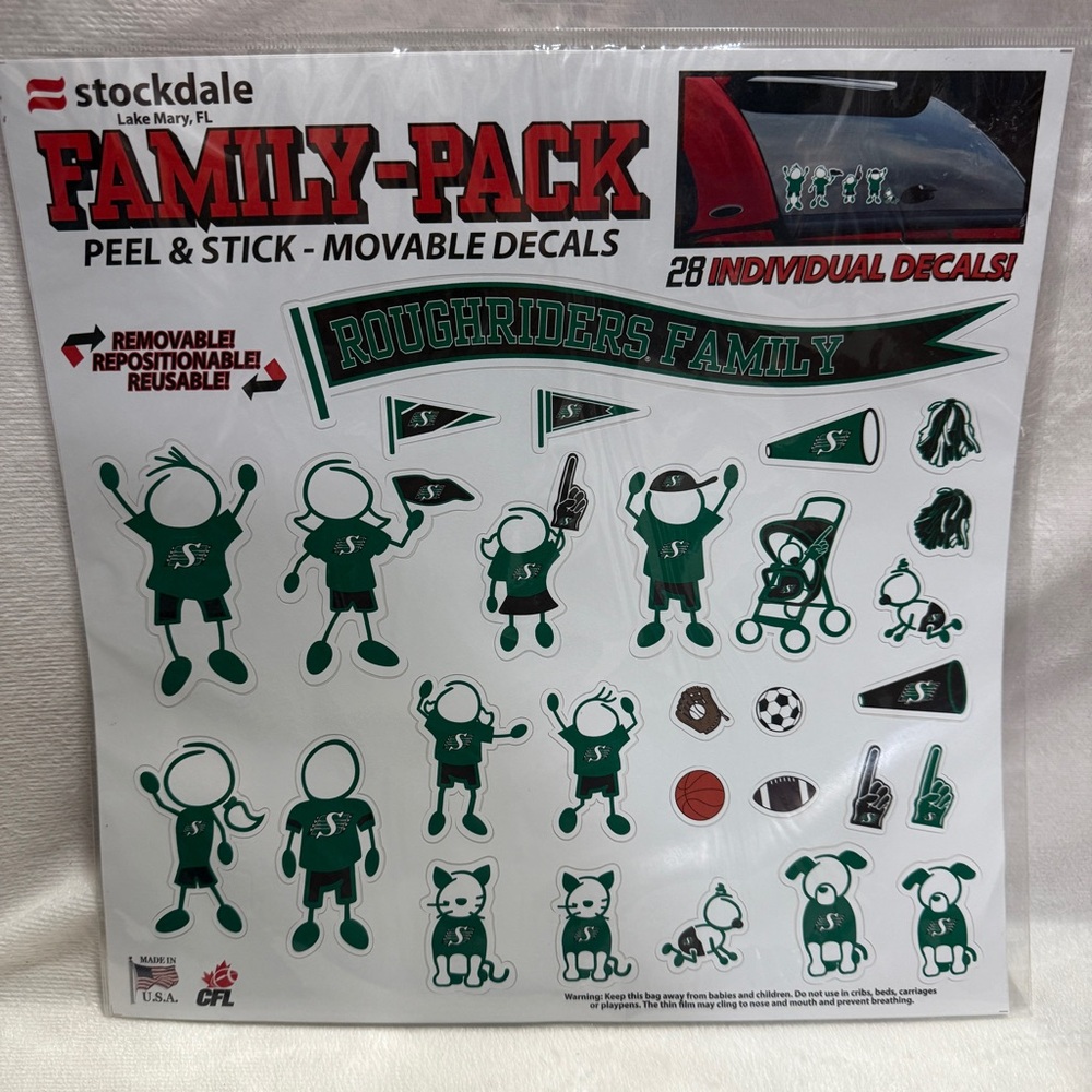 Saskatchewan Roughriders GREY CUP CHAMPS - Family Decals 28 Piece set NEW